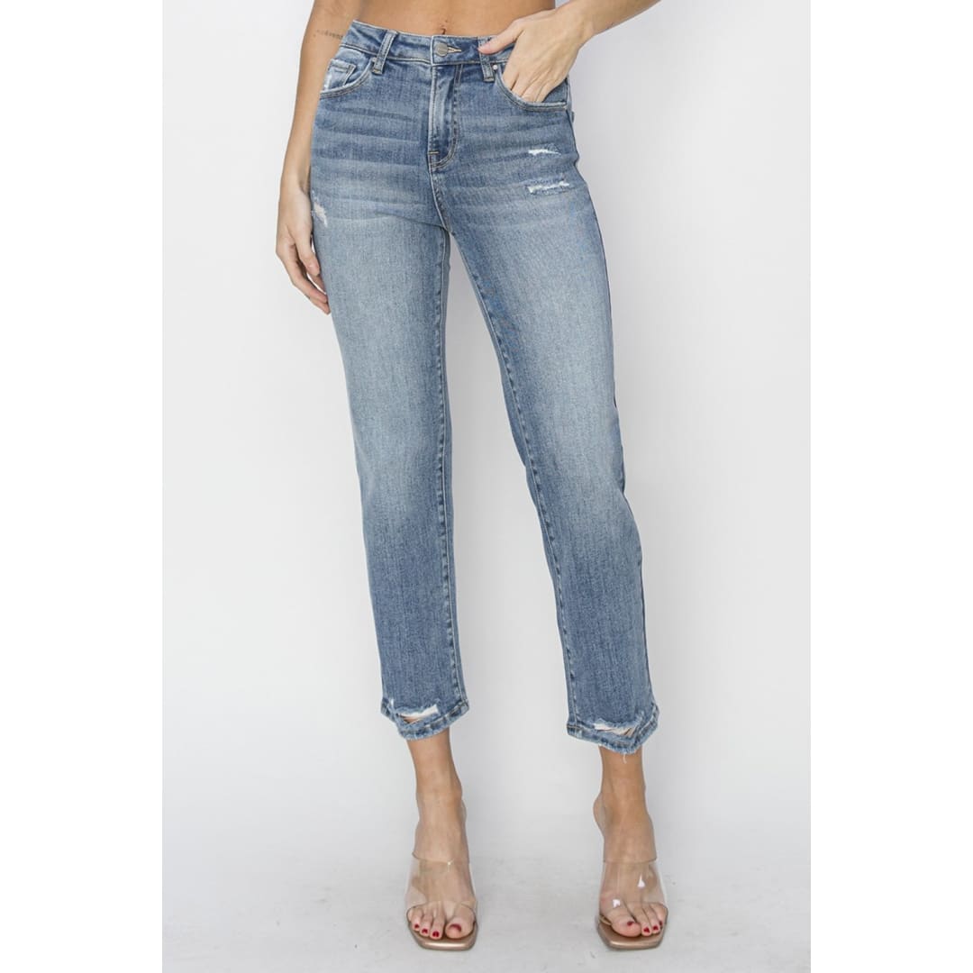 RISEN Full Size High Waist Distressed Cropped Jeans | The Urban Clothing Shop™