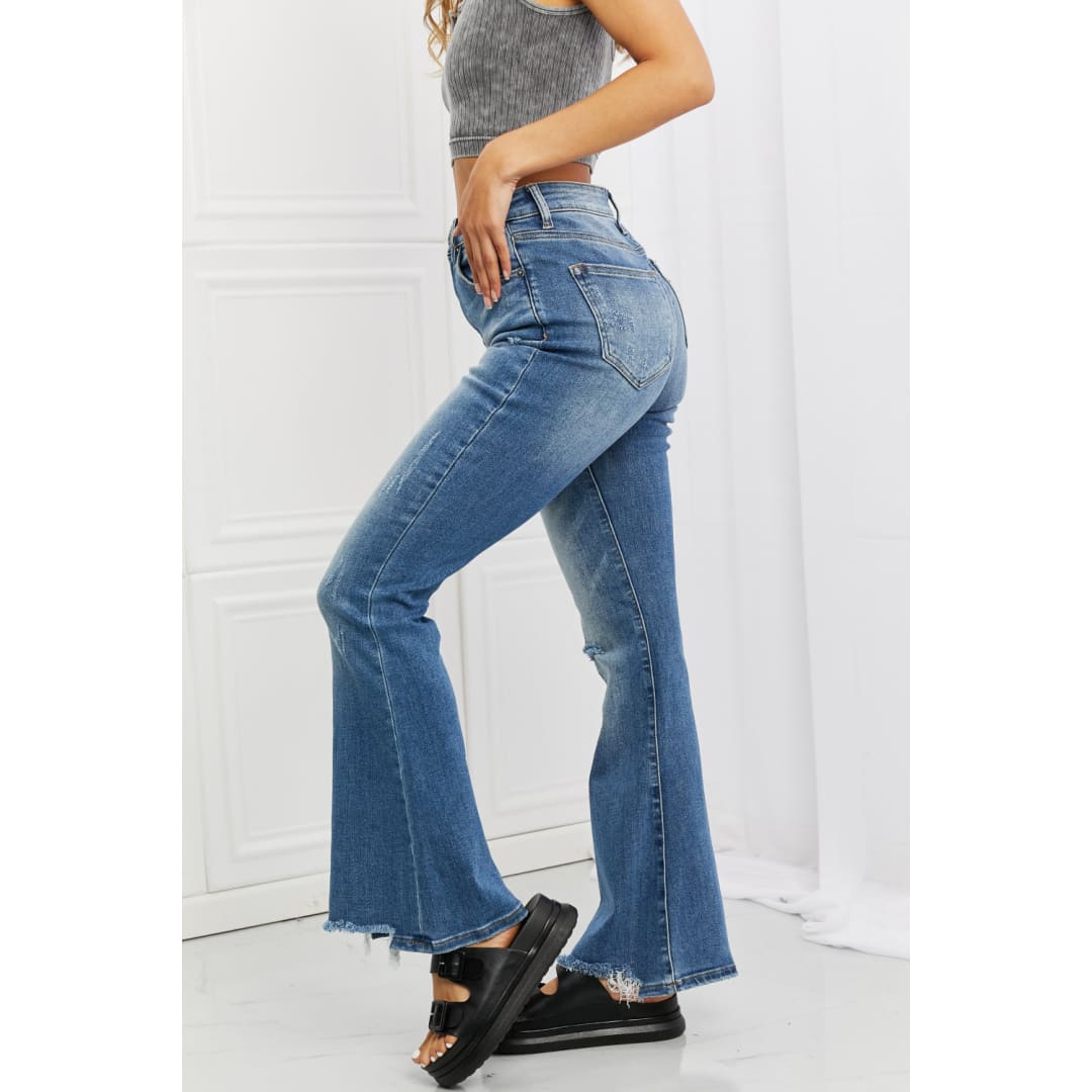 RISEN Full Size Iris High Waisted Flare Jeans | The Urban Clothing Shop™