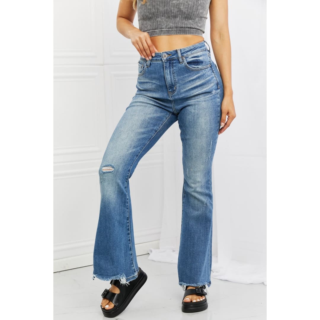 RISEN Full Size Iris High Waisted Flare Jeans | The Urban Clothing Shop™