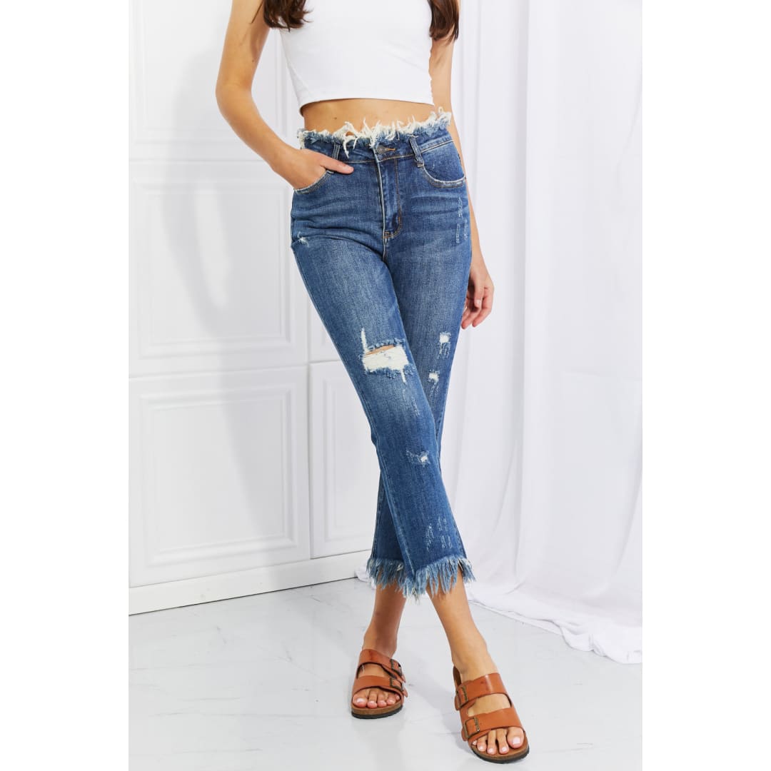 RISEN Full Size Undone Chic Straight Leg Jeans | The Urban Clothing Shop™