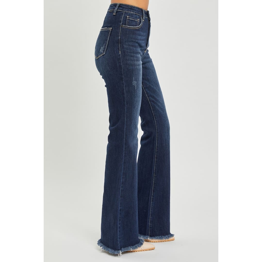 RISEN High Waist Raw Hem Flare Jeans | The Urban Clothing Shop™