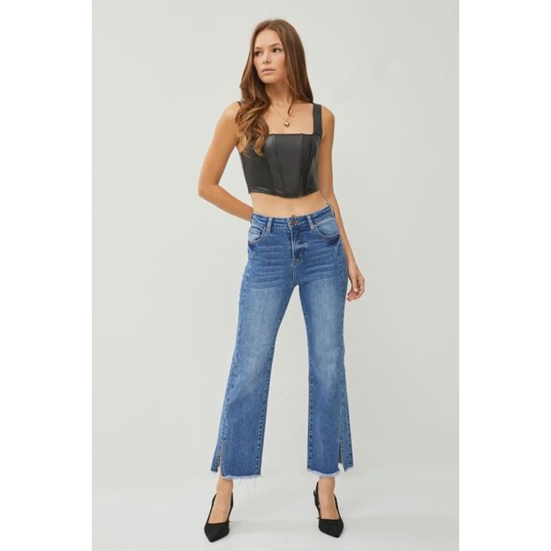 RISEN High Waist Raw Hem Slit Straight Jeans | The Urban Clothing Shop™