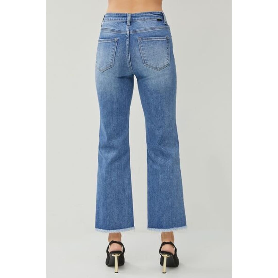 RISEN High Waist Raw Hem Slit Straight Jeans | The Urban Clothing Shop™