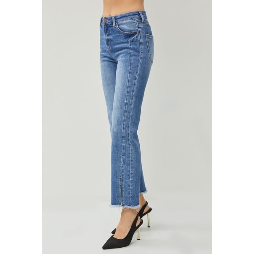 RISEN High Waist Raw Hem Slit Straight Jeans | The Urban Clothing Shop™