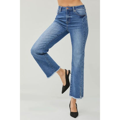 RISEN High Waist Raw Hem Slit Straight Jeans | The Urban Clothing Shop™