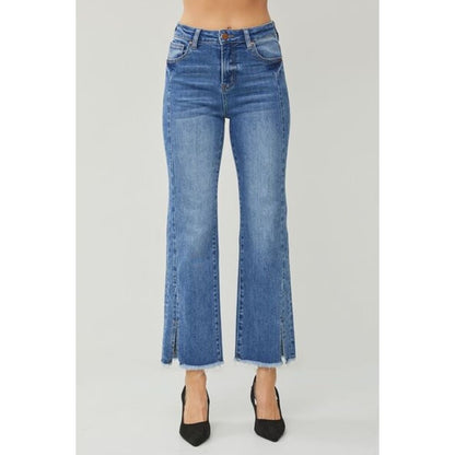 RISEN High Waist Raw Hem Slit Straight Jeans | The Urban Clothing Shop™