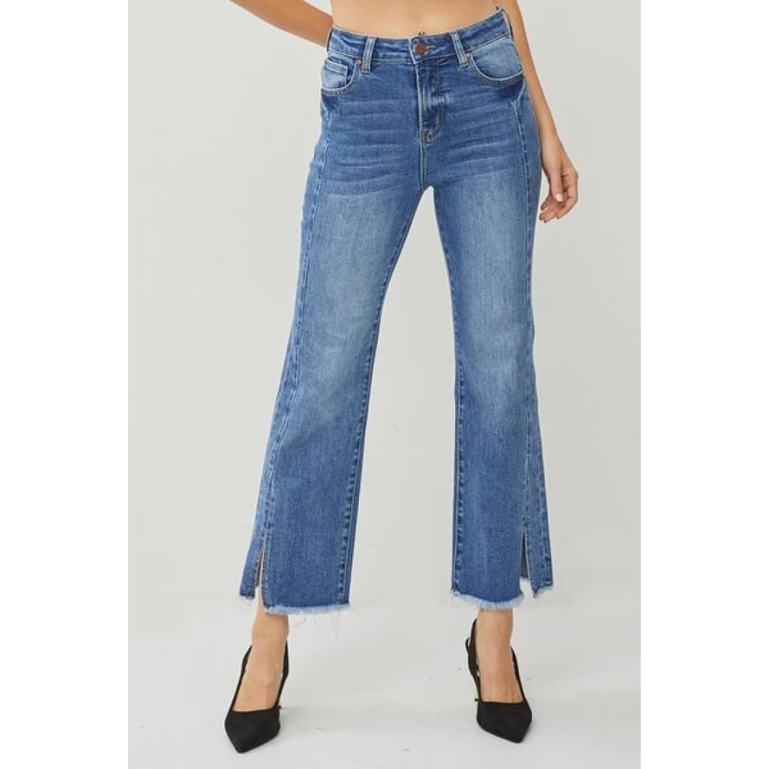 RISEN High Waist Raw Hem Slit Straight Jeans | The Urban Clothing Shop™