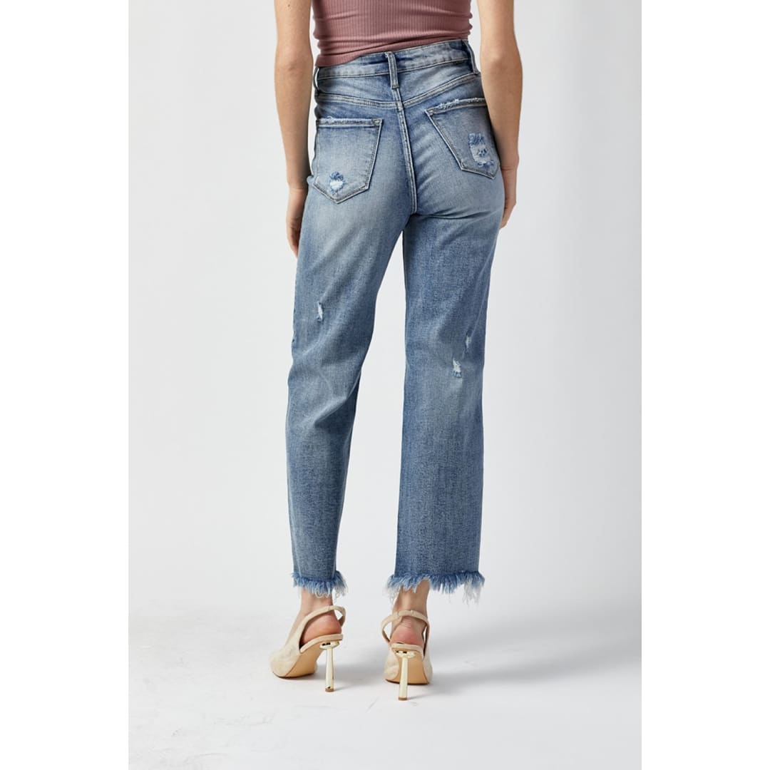 RISEN High Waist Raw Hem Straight Jeans | The Urban Clothing Shop™