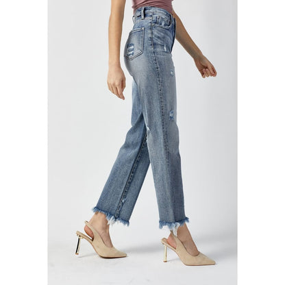 RISEN High Waist Raw Hem Straight Jeans | The Urban Clothing Shop™