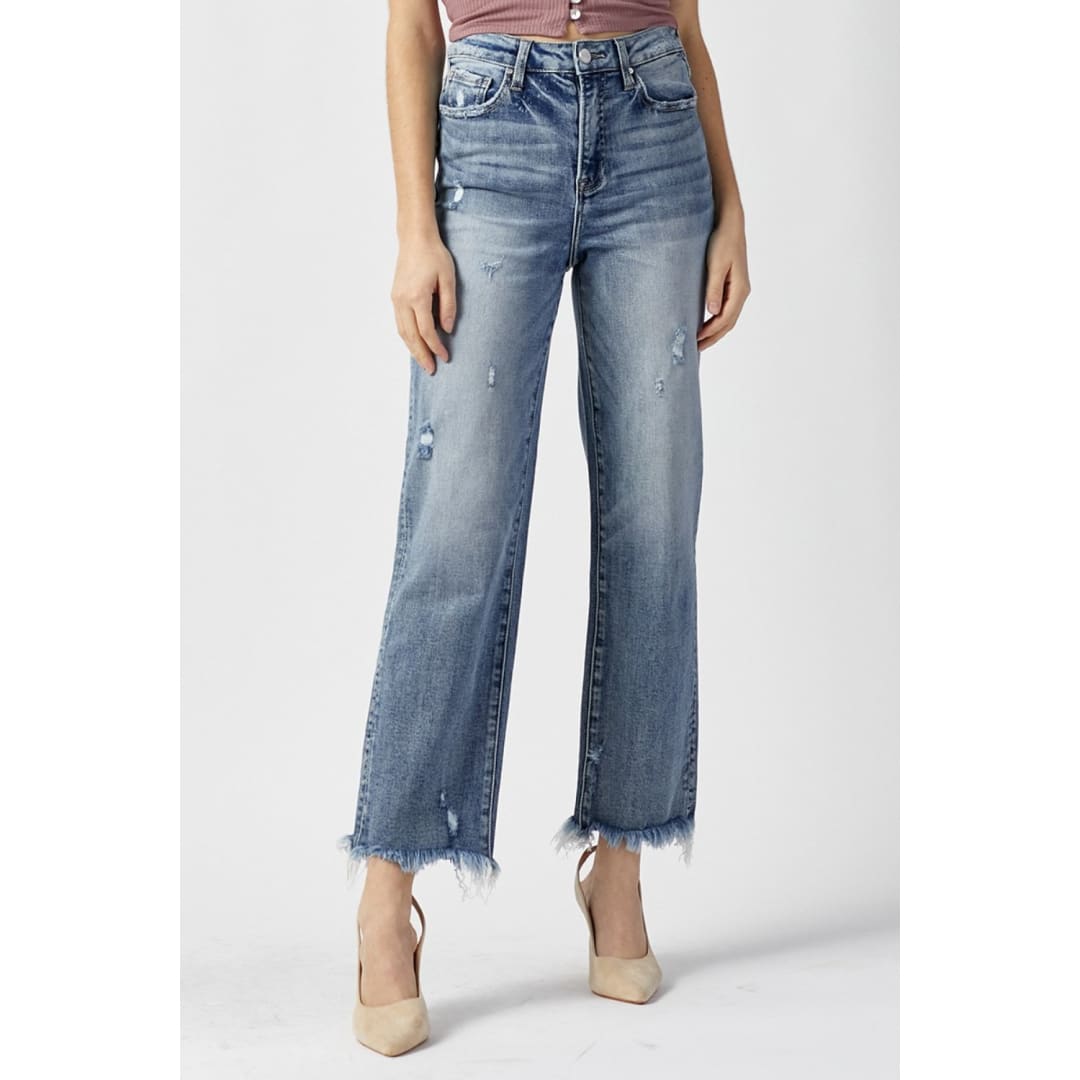 RISEN High Waist Raw Hem Straight Jeans | The Urban Clothing Shop™