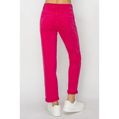 RISEN High Waist Rolled Hem Straight Jeans | The Urban Clothing Shop™