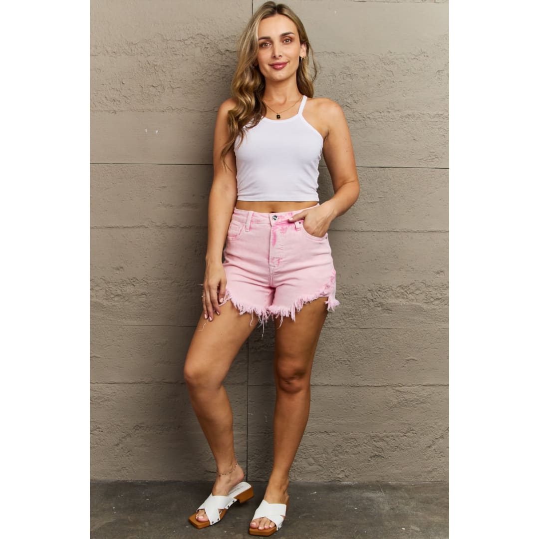 RISEN Kylie High Waist Raw Hem Shorts | The Urban Clothing Shop™
