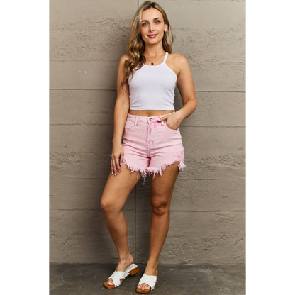 RISEN Kylie High Waist Raw Hem Shorts | The Urban Clothing Shop™