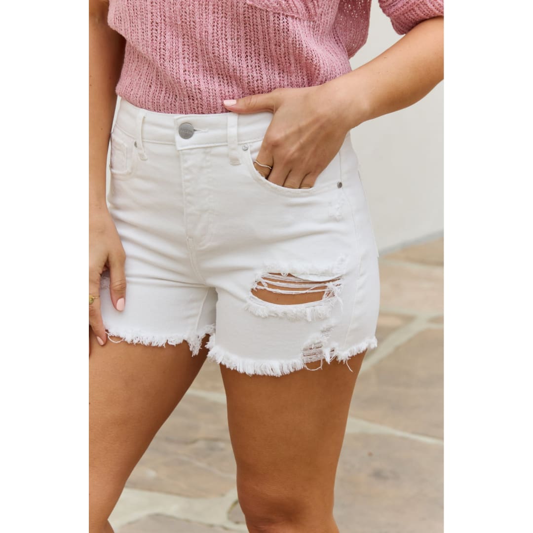 RISEN Lily High Waisted Distressed Shorts | The Urban Clothing Shop™