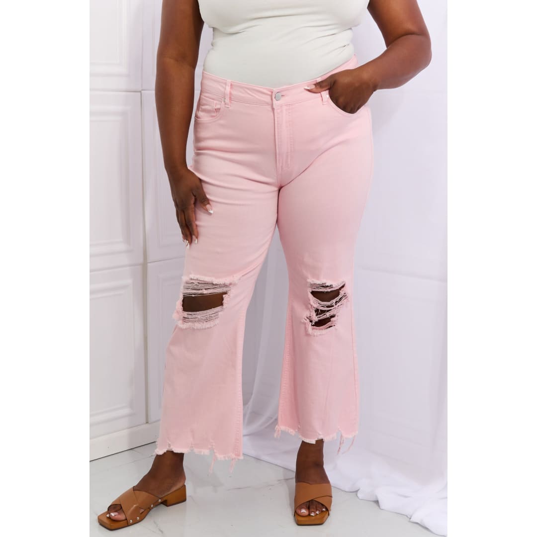 RISEN Miley Full Size Distressed Ankle Flare Jeans | The Urban Clothing Shop™