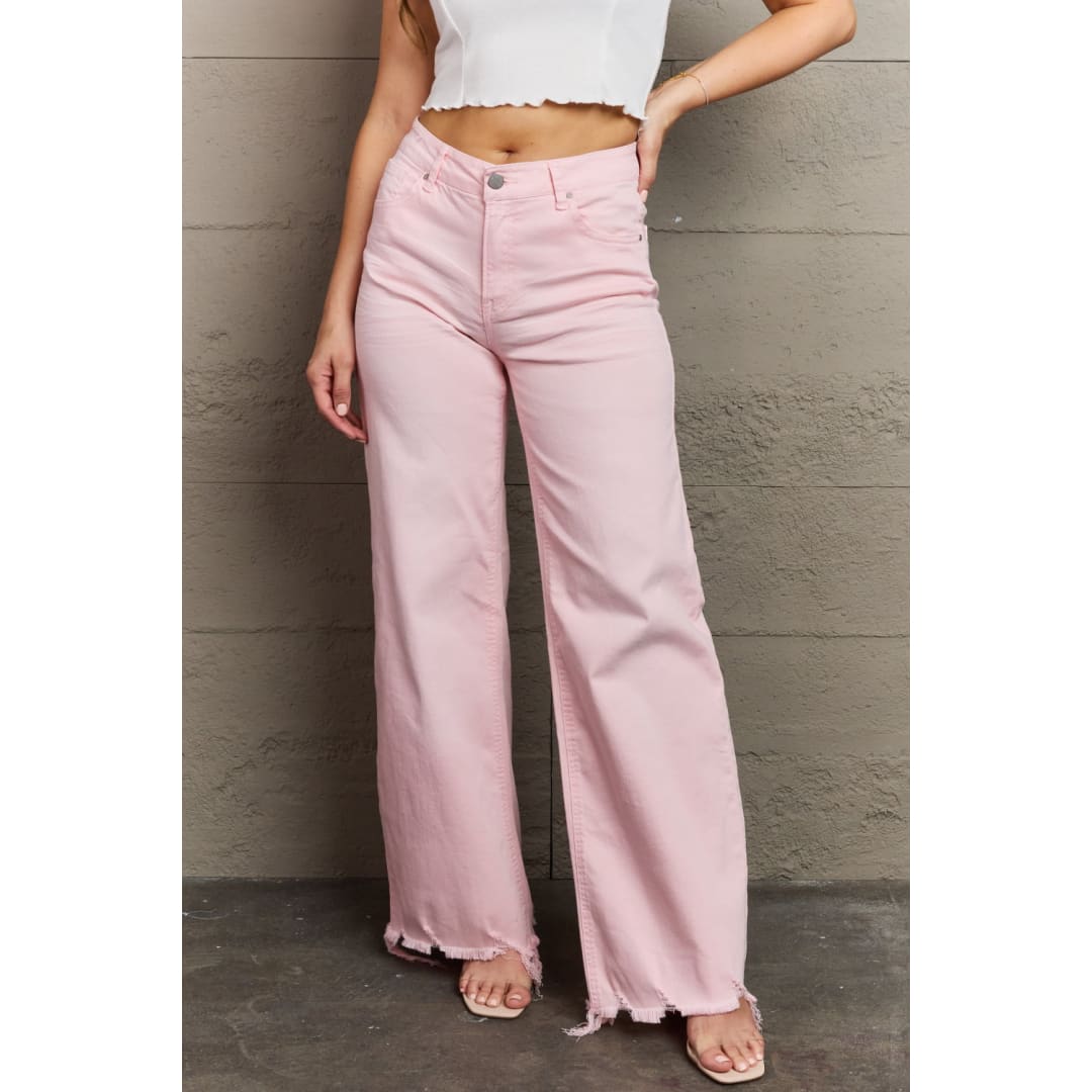 RISEN Raelene Full Size High Waist Wide Leg Jeans in Light Pink | The Urban Clothing Shop™