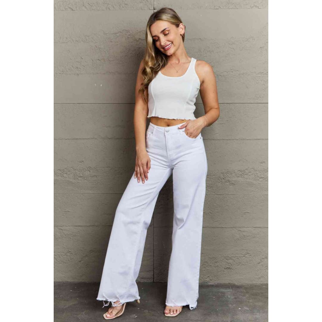 RISEN Raelene Full Size High Waist Wide Leg Jeans in White | The Urban Clothing Shop™