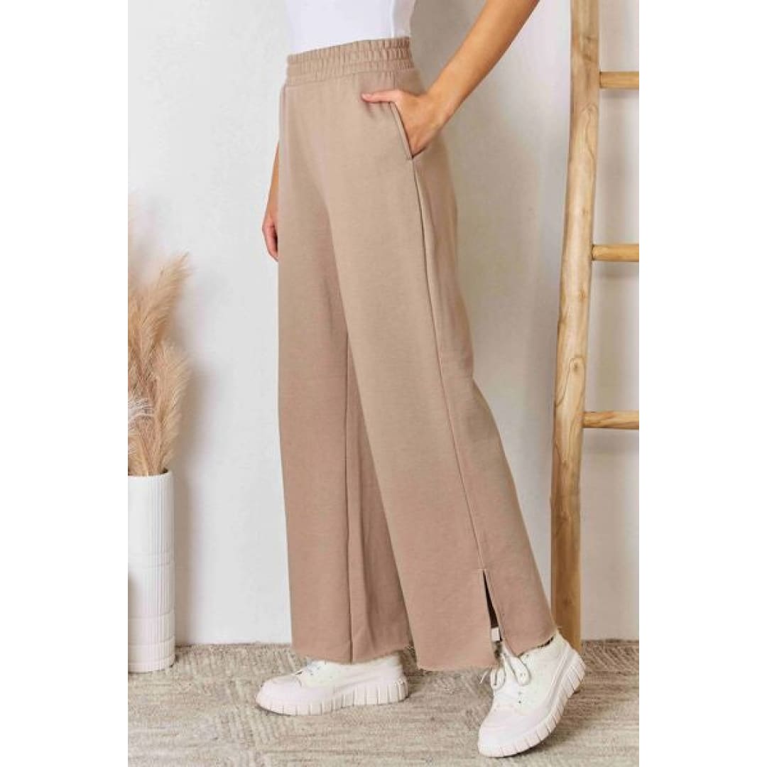 RISEN Wide Waistband Slit Wide Leg Pants | The Urban Clothing Shop™