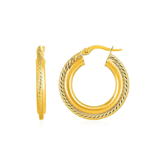 Rope Texture Hoop Earrings in 14k Yellow Gold(4x15mm) | Richard Cannon Jewelry