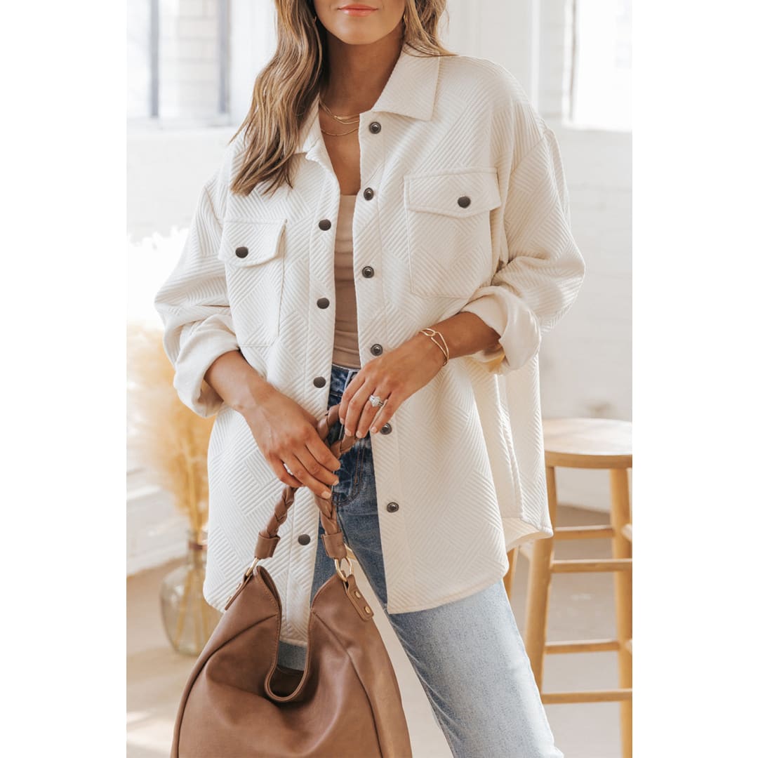 Rosalie Textured Flap Pocket Buttoned Shacket | Threaded Pear