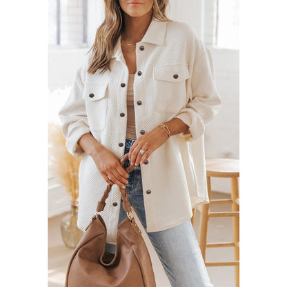Rosalie Textured Flap Pocket Buttoned Shacket | Threaded Pear