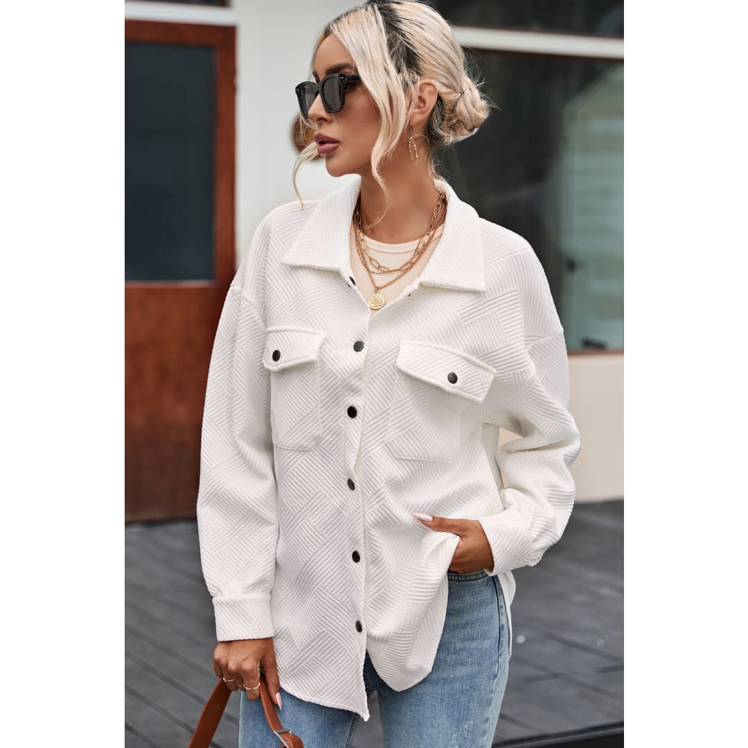 Rosalie Textured Flap Pocket Buttoned Shacket | Threaded Pear