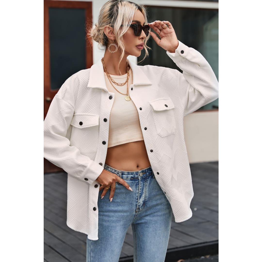 Rosalie Textured Flap Pocket Buttoned Shacket | Threaded Pear