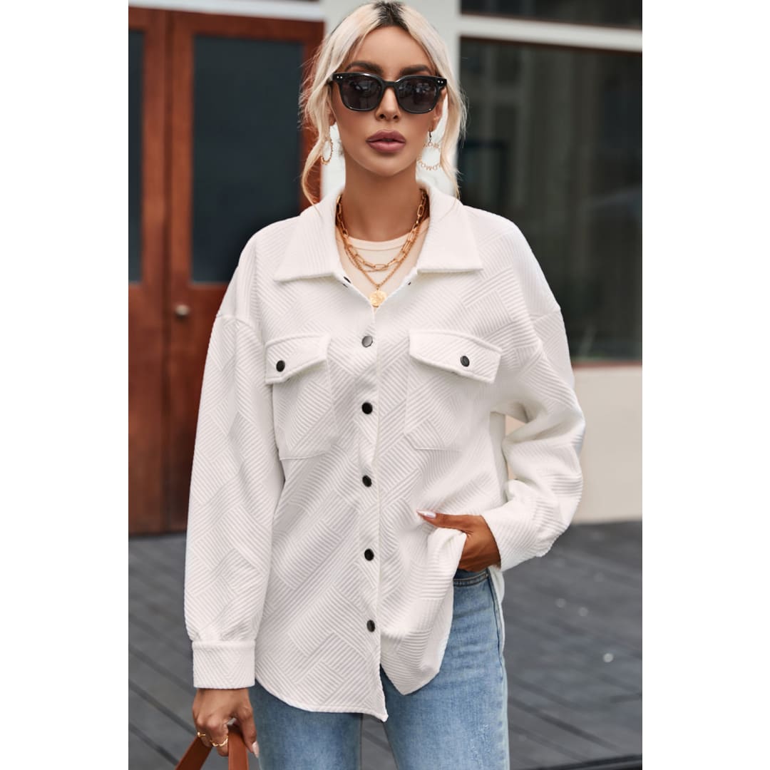 Rosalie Textured Flap Pocket Buttoned Shacket | Threaded Pear