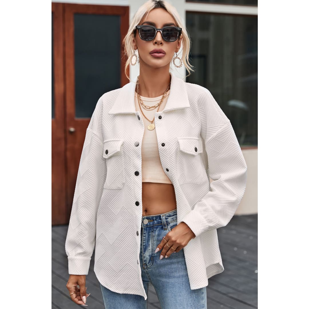 Rosalie Textured Flap Pocket Buttoned Shacket | Threaded Pear