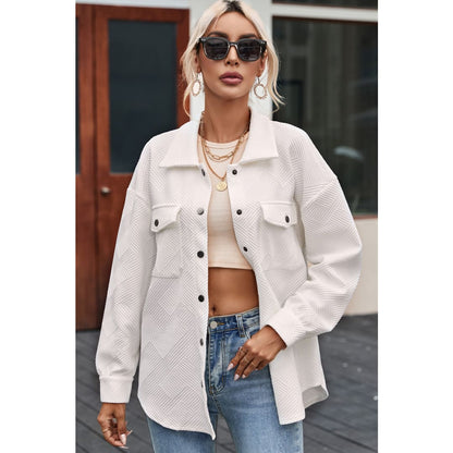 Rosalie Textured Flap Pocket Buttoned Shacket | Threaded Pear