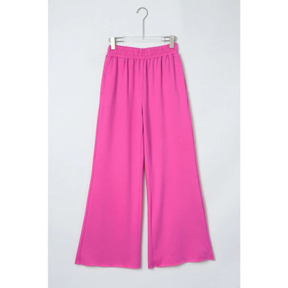 Rose Elastic Waist Pocketed Wide Leg Pants | Fashionfitz