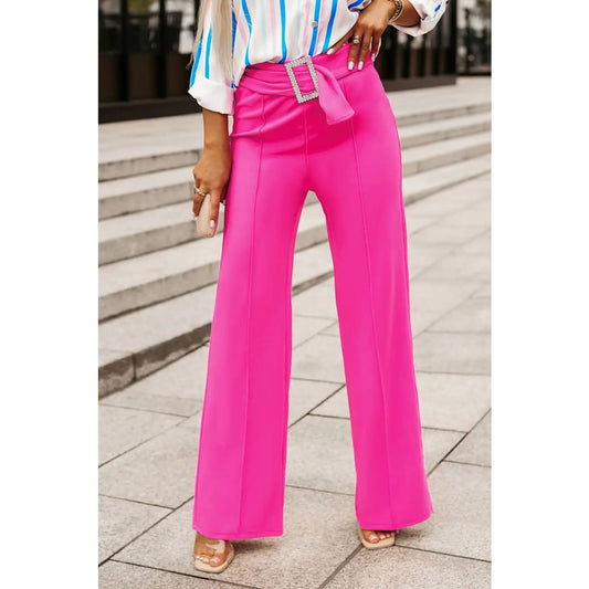Rose Rhinestone Buckle Sash Wide Leg Pants | Fashionfitz