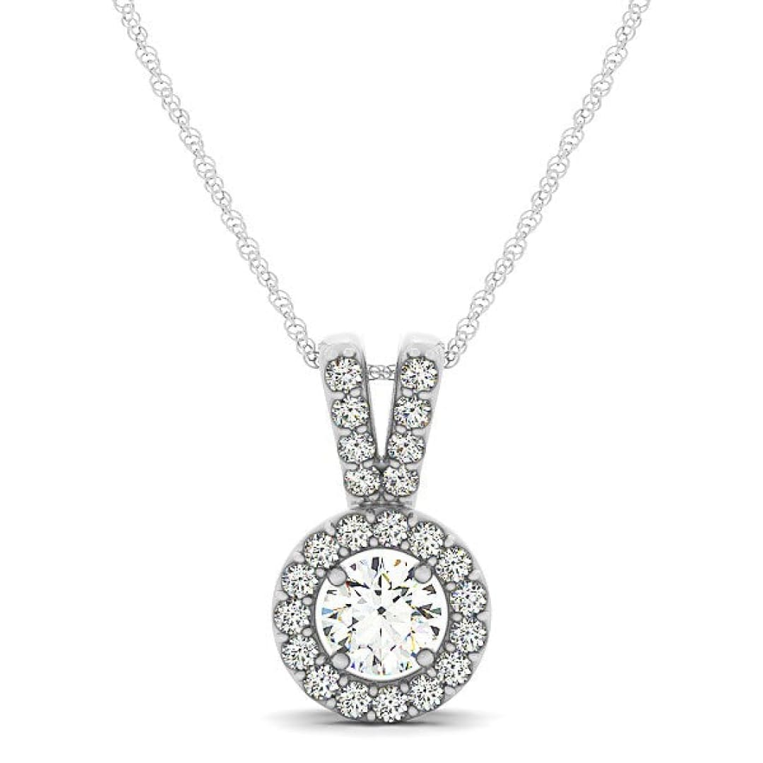 Round Pendant with Split Bail and Diamond Halo in 14k White Gold (3/4 cttw) | Richard