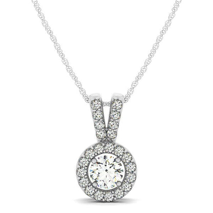 Round Pendant with Split Bail and Diamond Halo in 14k White Gold (3/4 cttw) | Richard