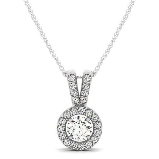 Round Pendant with Split Bail and Diamond Halo in 14k White Gold (3/4 cttw) | Richard