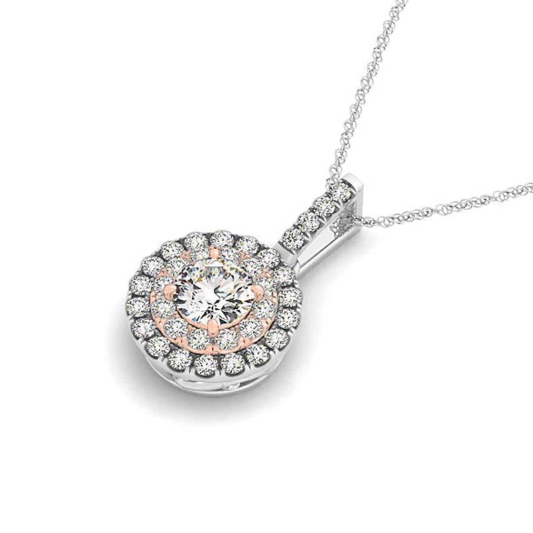 Round Shape Halo Diamond Pendant in 14k White and Rose Gold (1/2 cttw) | Richard Cannon