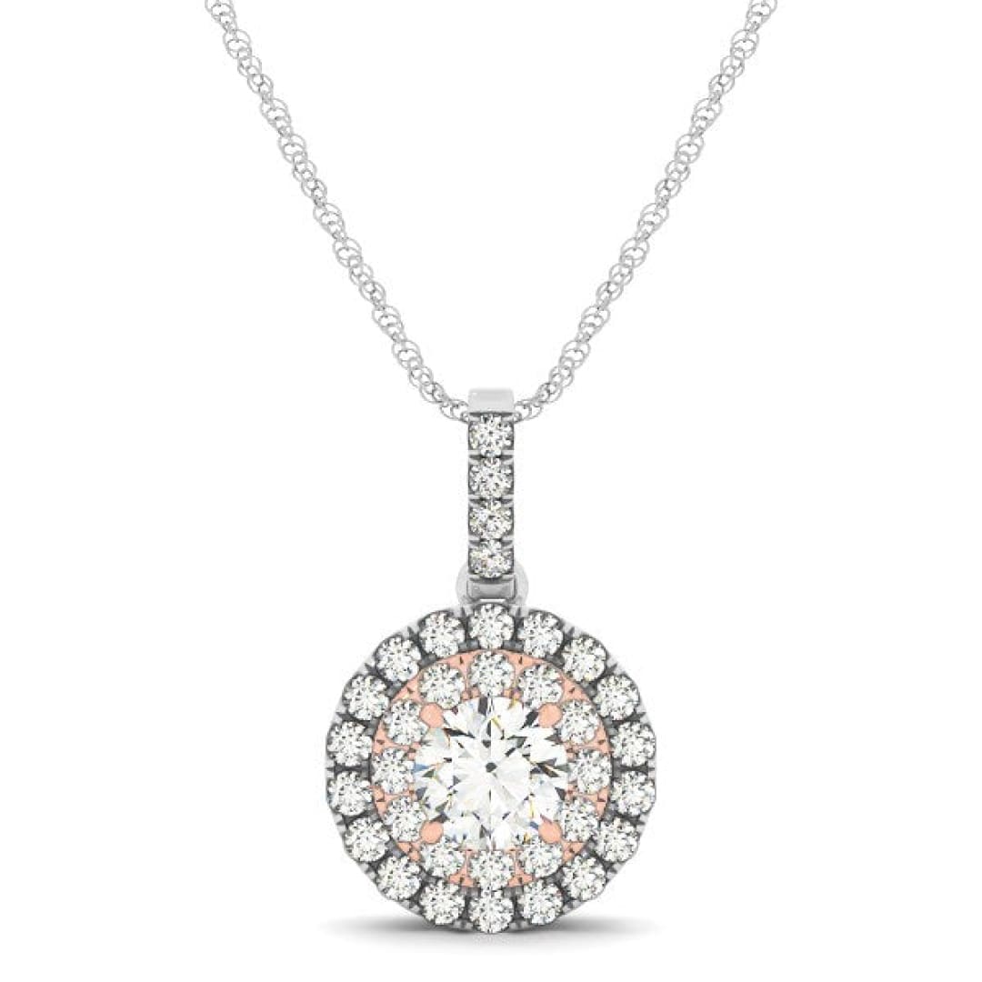 Round Shape Halo Diamond Pendant in 14k White and Rose Gold (1/2 cttw) | Richard Cannon