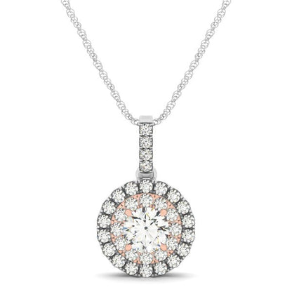 Round Shape Halo Diamond Pendant in 14k White and Rose Gold (1/2 cttw) | Richard Cannon