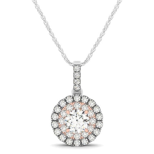 Round Shape Halo Diamond Pendant in 14k White and Rose Gold (1/2 cttw) | Richard Cannon