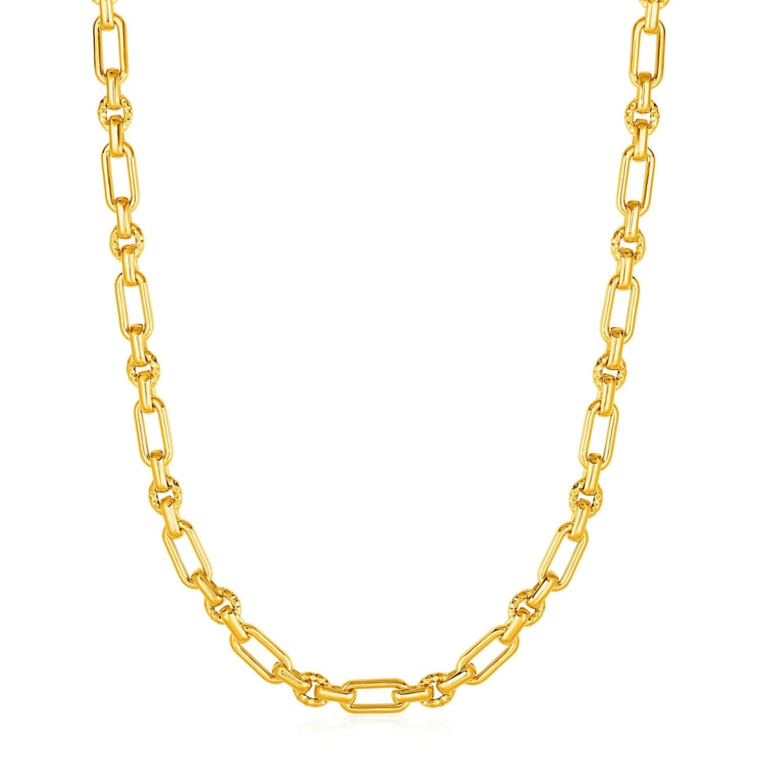 Rounded Rectangular Link Necklace with Textured Round Links in 14k Yellow Gold | Richard