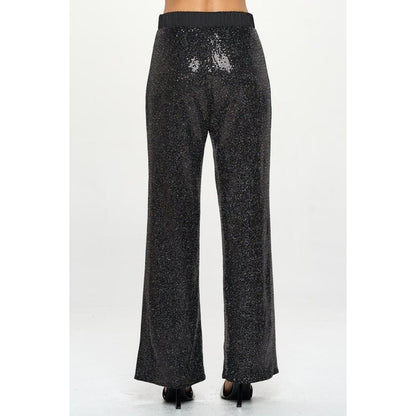 Sequins Wide Leg Pants with Satin Waistband | The Urban Clothing Shop™