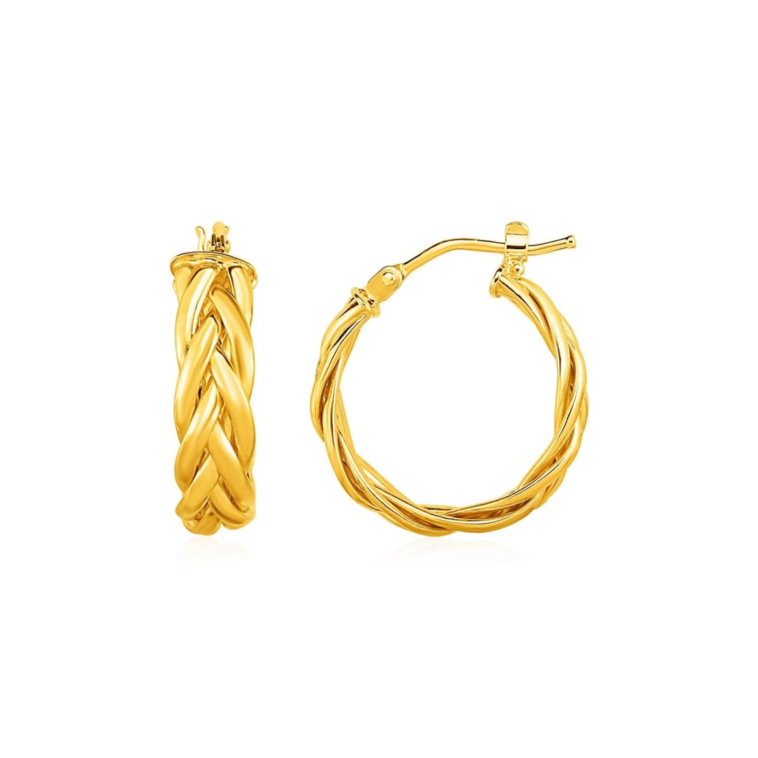 Shiny Braided Hoop Earrings in 14k Yellow Gold | Richard Cannon Jewelry