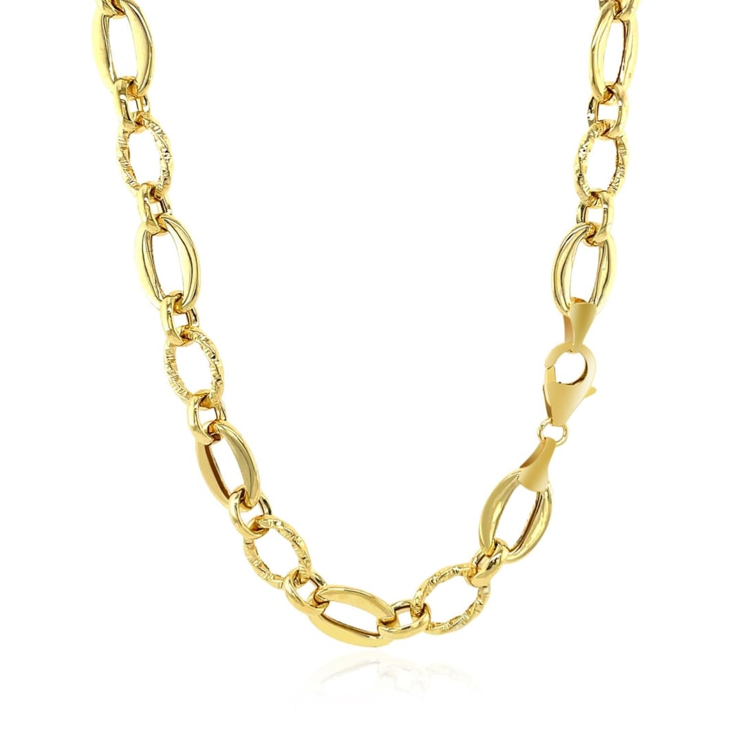 Shiny and Textured Oval Link Necklace in 14k Yellow Gold | Richard Cannon Jewelry