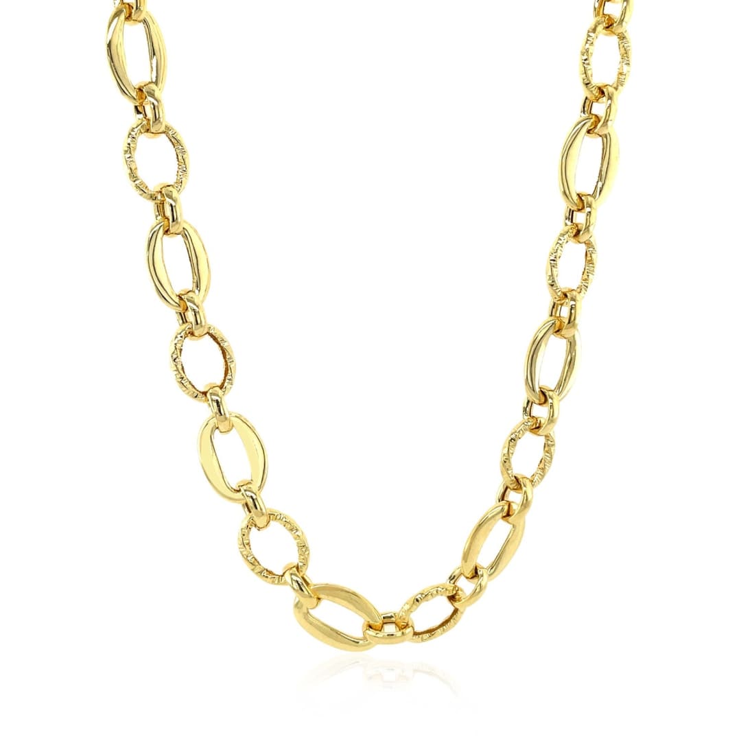 Shiny and Textured Oval Link Necklace in 14k Yellow Gold | Richard Cannon Jewelry