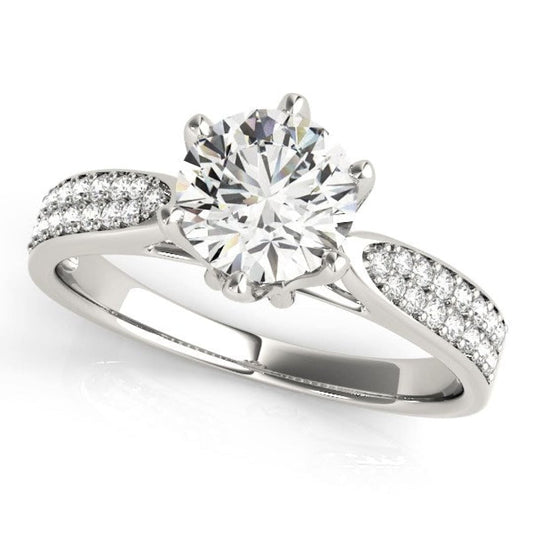Six Prong 14k White Gold Diamond Engagement Ring with Pave Band (1 5/8 cttw) | Richard
