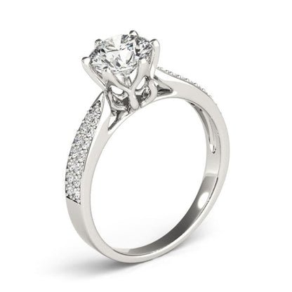 Six Prong 14k White Gold Diamond Engagement Ring with Pave Band (1 5/8 cttw) | Richard