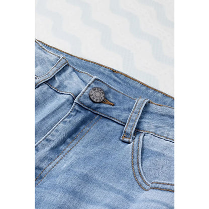 Sky Blue Buttoned Pockets Distressed Jeans | Fashionfitz