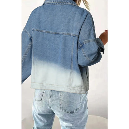 Sky Blue Contrast Washed Gradient Denim Jacket | Fashionfitz