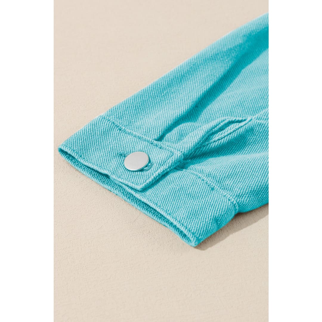 Sky Blue Plaid Patchwork Pockets Denim Jacket | DropshipClothes