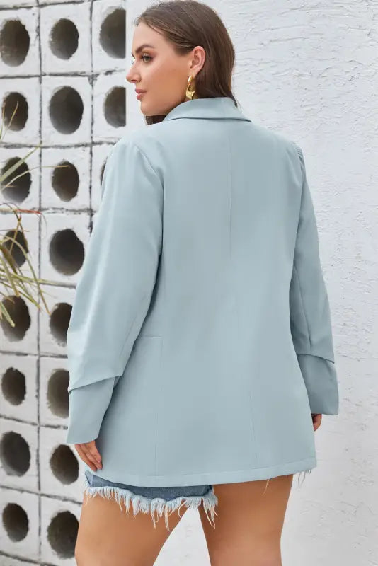 Sky Blue Plus Size Soft Lightweight Pocketed Lapel Blazer-1